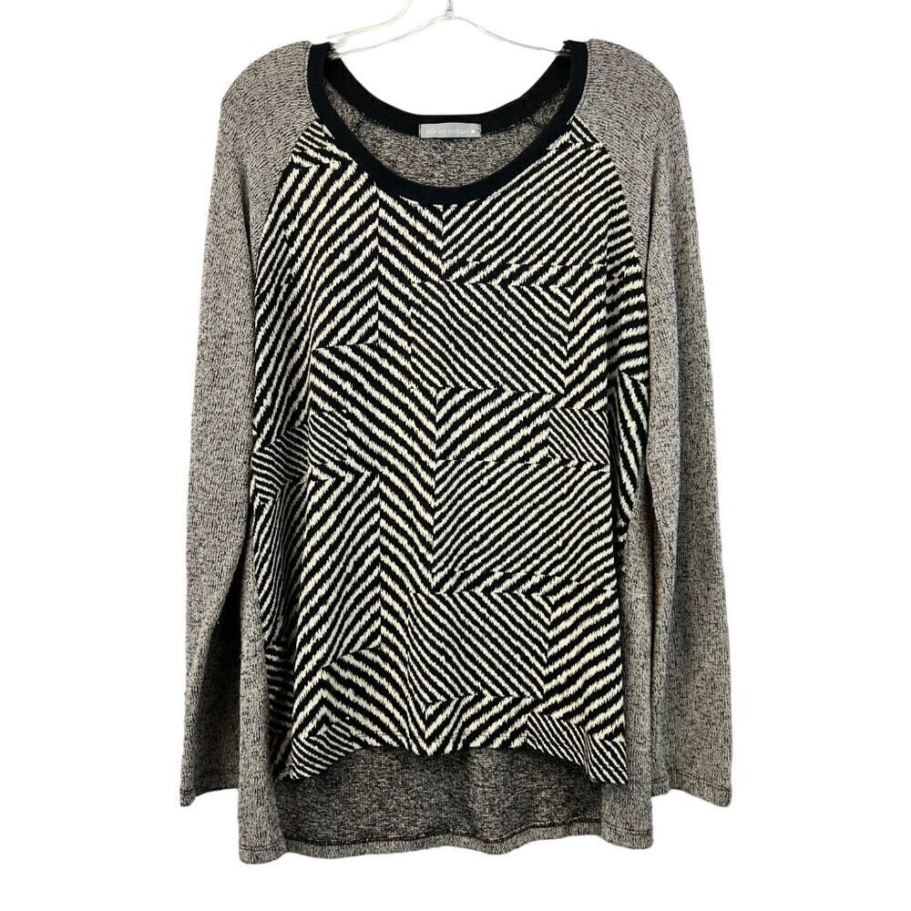 Olivia Moon Women’s Scoop Neck Mixed Fabric Sweater Black/Multi Hi-Low XL